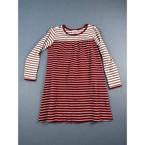 Hanna Andersson Kids Red Cream Striped Long Sleeve Cotton A-Line Dress Size 130